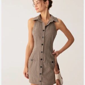RIHOAS brown and tan guy gingham cotton collared mini dress size small